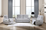 Eastre 3 Pieces Gray Chenille Power Motion Living Room Set w/USB Port
