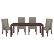 Contemporary Dark Brown 5pc Dining set Table with Extension Leaf and 4x Upholstered Side Chairs Modern Dining Room Furniture