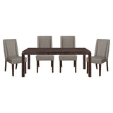 Contemporary Dark Brown 5pc Dining set Table with Extension Leaf and 4x Upholstered Side Chairs Modern Dining Room Furniture