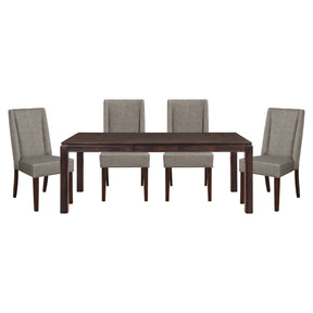Contemporary Dark Brown 5pc Dining set Table with Extension Leaf and 4x Upholstered Side Chairs Modern Dining Room Furniture
