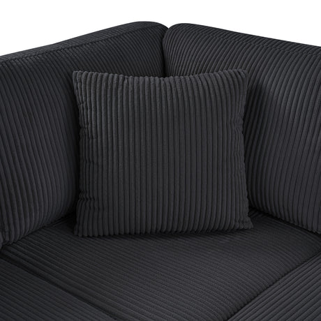Oversized Sectional Sofa 115.3' U-Shaped Sofa with Chaise Lounge and Three Soft Throw Pillows, Black Corduroy Fabric - sold by Home Elegance USA