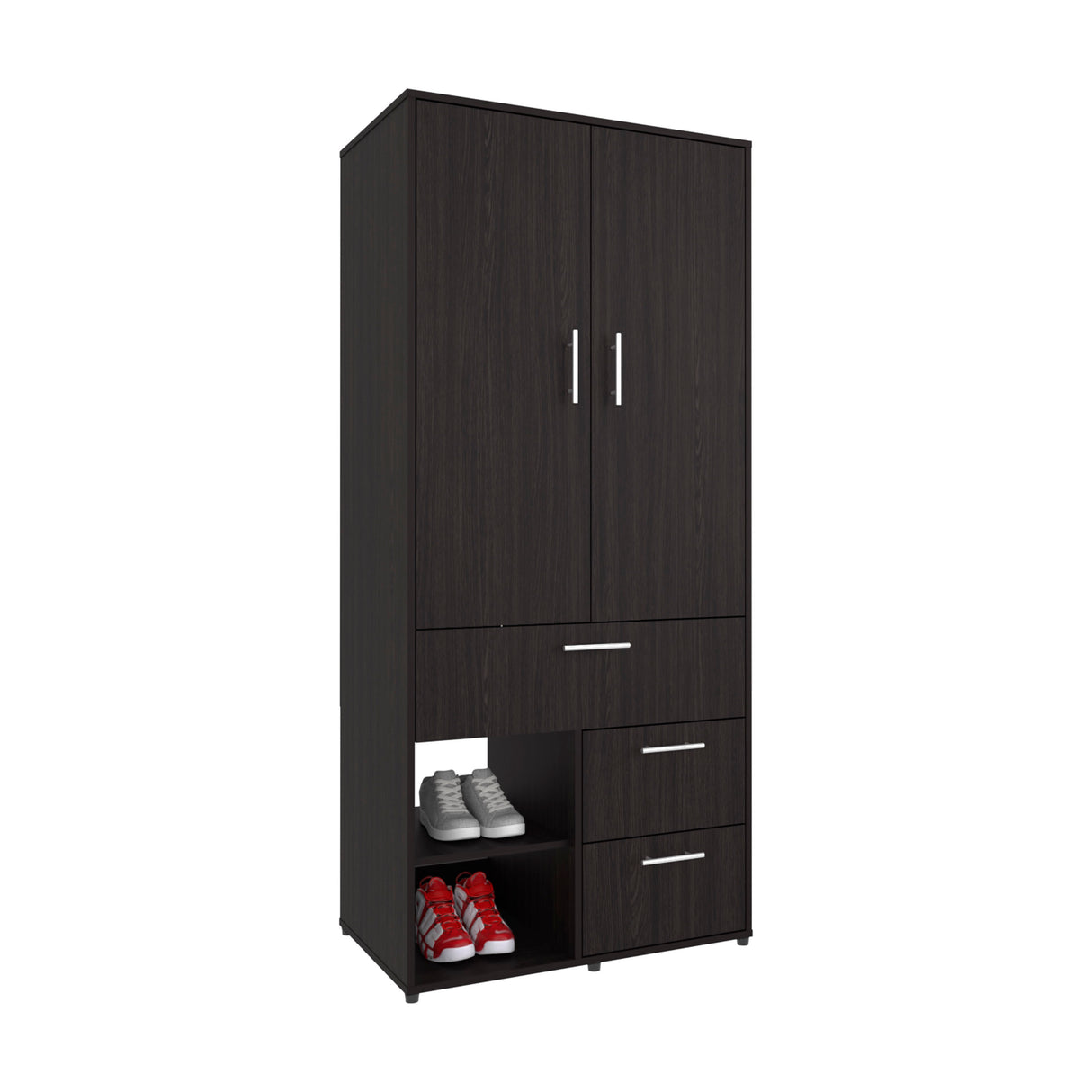 Armoire 70.90' H, 2 Doors, 3 Drawers, 2 Shelves, 6 Legs, Black Wengue - Bedroom - sold by Home Elegance USA