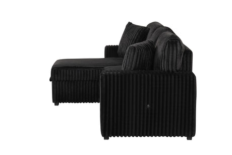 Plush Sectional Sofa W/ Pull Out Sleeper made with Velvet fabric- Black (CA Warehouse inventory) - sold by Home Elegance USA