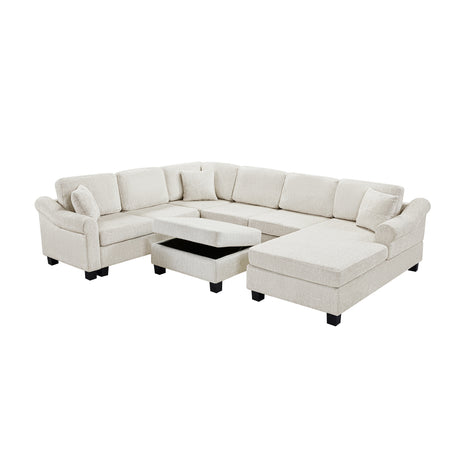 Contemporary U-shaped Sectional Sofa with Movable Storage Ottoman, White Chenille 111.8' - sold by Home Elegance USA