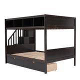 Twin over Full Bunk Bed with Shelfs, Storage Staircase and 2 Drawers, Espresso - Home Elegance USA