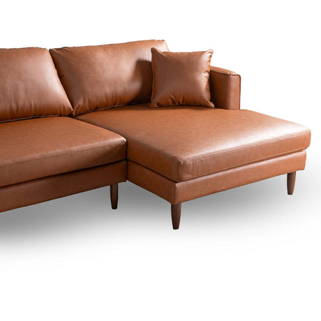 Blake Mid-Century Modern L-Shaped Sectional Sofa in Cognac Vegan Leather with Right Facing Design - sold by Home Elegance USA