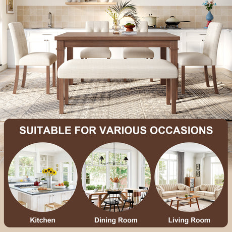 6-Piece Modern Dining Set, Rectangle Kitchen Table with 4 Upholstered Chairs & Bench, Ideal for Dining Room and Living Room, (Easy Assembly, Space Saving) - sold by Home Elegance USA