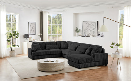Modern Oversized U-shaped Sectional Sofa with Chaise Lounge Upholstered in Soft Black Corduroy - sold by Home Elegance USA