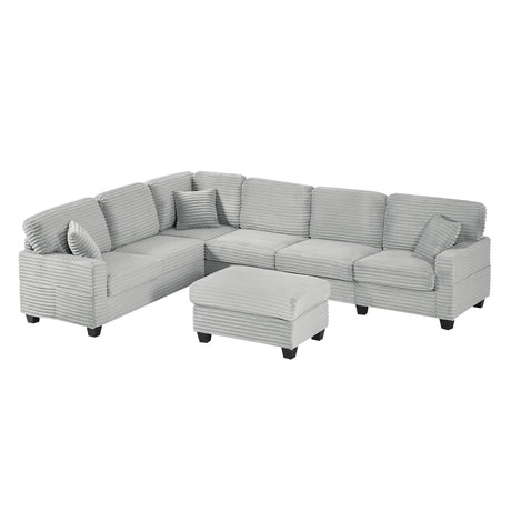 Modern U-shaped Sectional Sofa with Movable Ottoman and Side Storage Pockets, Grey Corduroy, 125.2' - sold by Home Elegance USA