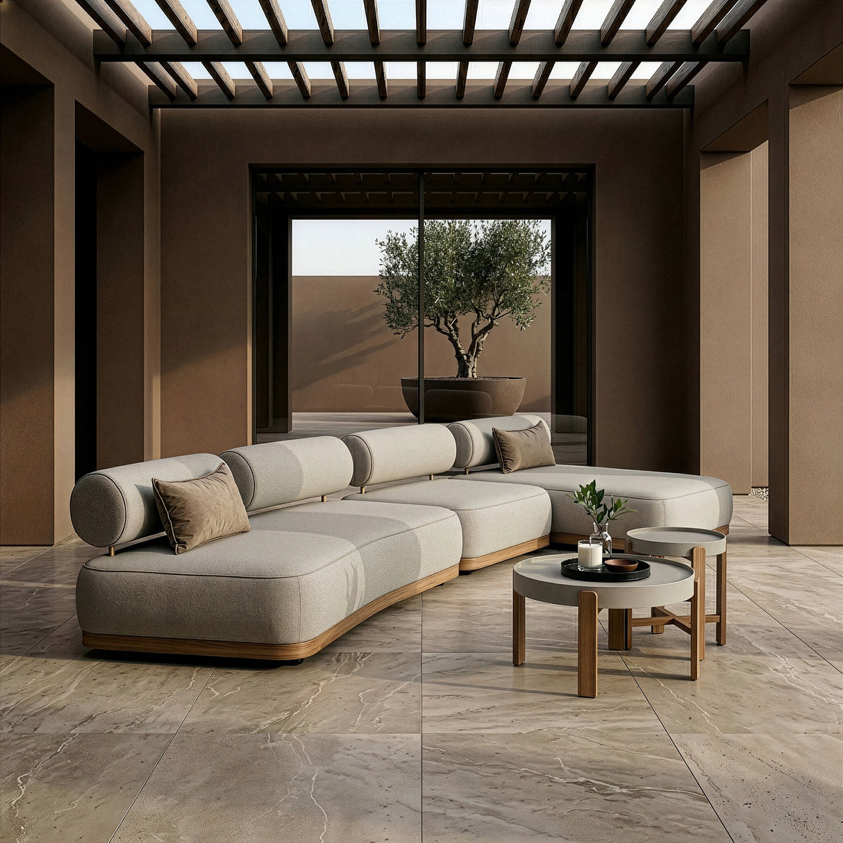 Alicante - Outdoor Grey Fabric + Latte 5-Piece Sofa Set - View Image 1