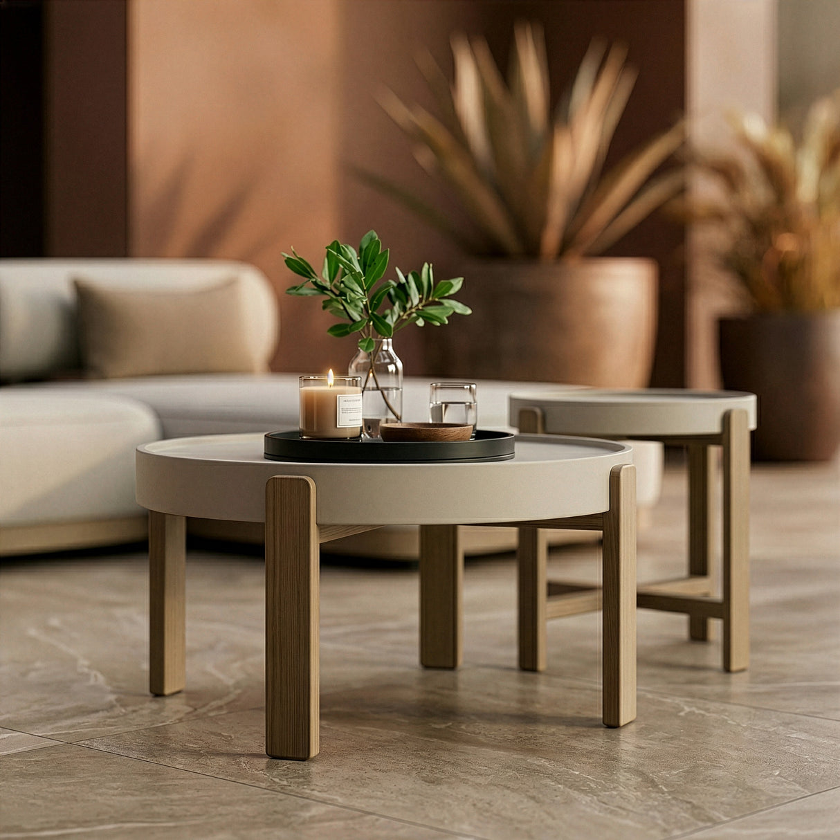 Alicante - Outdoor Grey Fabric + Latte 5-Piece Sofa Set - View Image 1