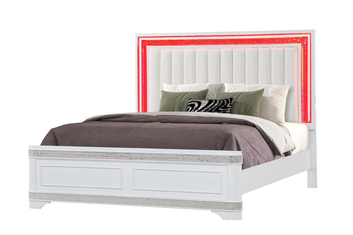 Amani Bed in White with Red LED Lights - Cosmos Furniture