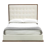 Queen Amberlie - Modern White Vegan Leather + Walnut 4-Piece Bedroom Set