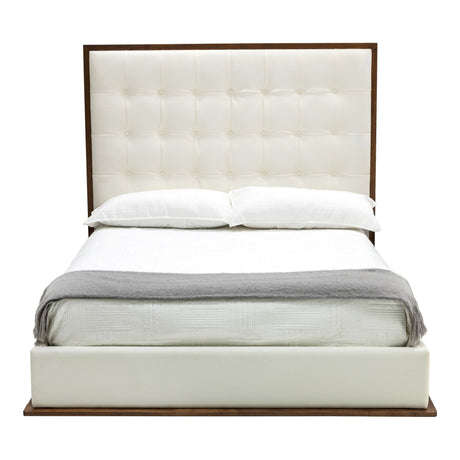 California King Amberlie - Modern White Vegan Leather + Walnut 4-Piece Bedroom Set
