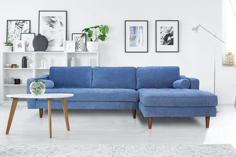 Anderson RAF Sectional Sofa Denim Blue Upholstered 105" Wide - Mid-Century Modern