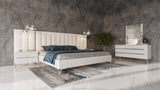 Angela - Eastern King Italian Modern White Eco Leather Bed w/ Nightstands and Wings - View Image 1