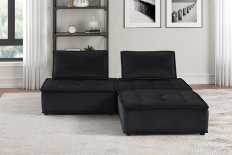 Anna Black Velvet 3 Pc Sectional Sofa Ottoman | Home Elegance USA