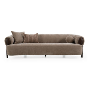 Arnaud - Modern Tan Fabric + Brown Oak Sofa - View Image 1