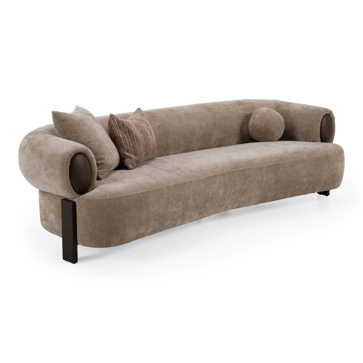 Arnaud - Modern Tan Fabric + Brown Oak Sofa - View Image 1