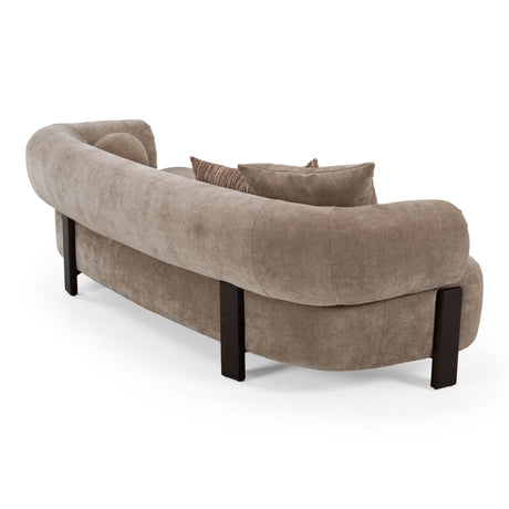 Arnaud - Modern Tan Fabric + Brown Oak Sofa - View Image 1