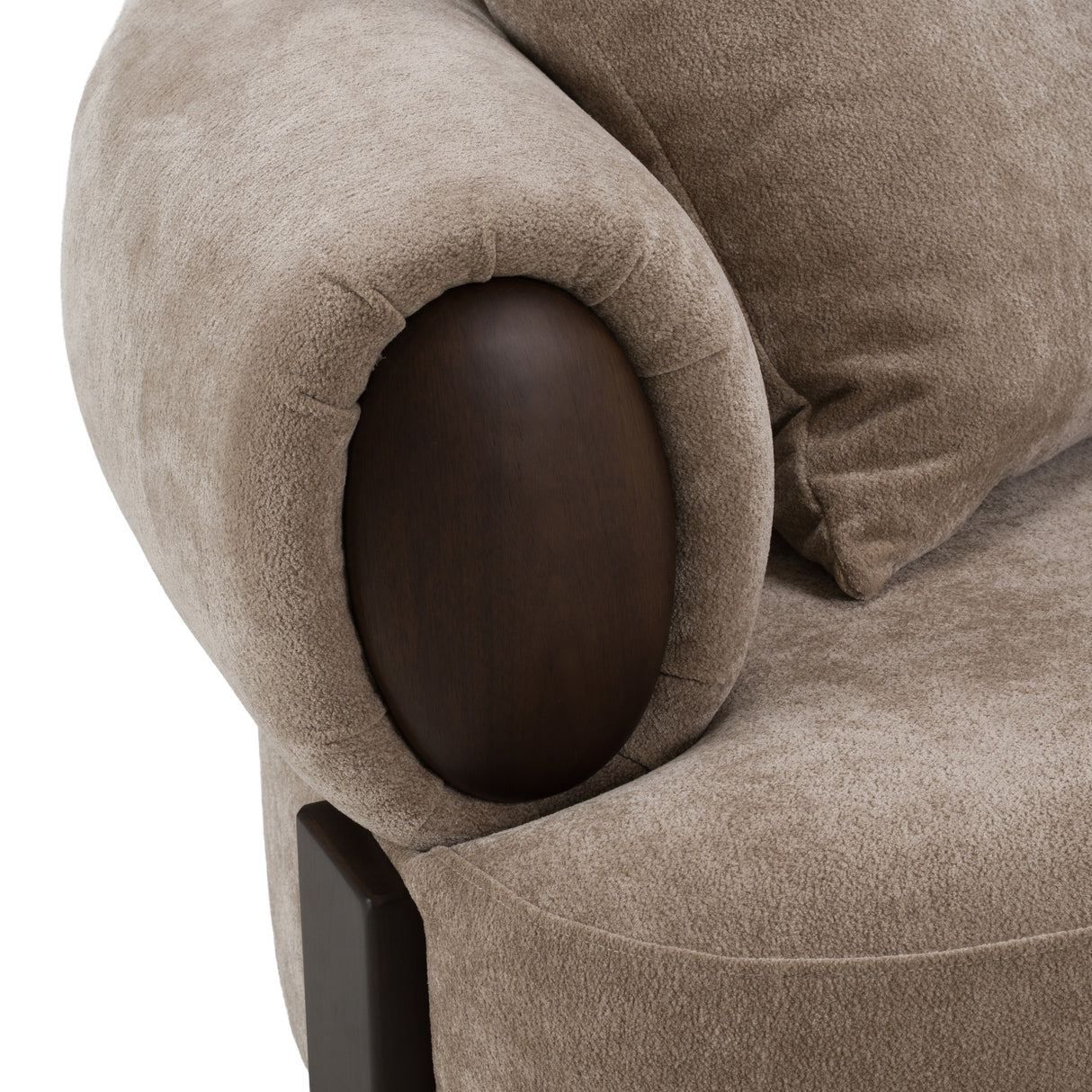 Arnaud - Modern Tan Fabric + Brown Oak Sofa - View Image 1