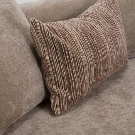 Arnaud - Modern Tan Fabric + Brown Oak Sofa - View Image 1