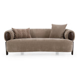 Arnaud - Modern Tan Fabric + Brown Oak Loveseat Sofa - View Image 1