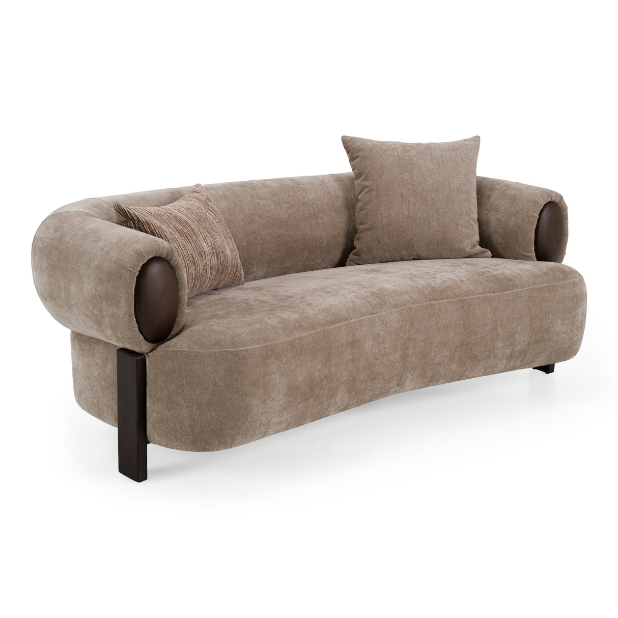 Arnaud - Modern Tan Fabric + Brown Oak Loveseat Sofa - View Image 1