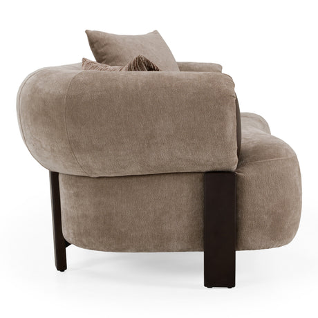 Arnaud - Modern Tan Fabric + Brown Oak Loveseat Sofa - View Image 1