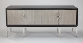Artmax 2708-S2 Entertainment Credenza with Black Case and Silver Fluted Doors – Front View