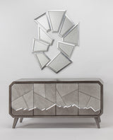 Artmax 2729-S Smokey Gray Cabinet with Mirror in Puzzle-Pieced Silvery Doors – Front View