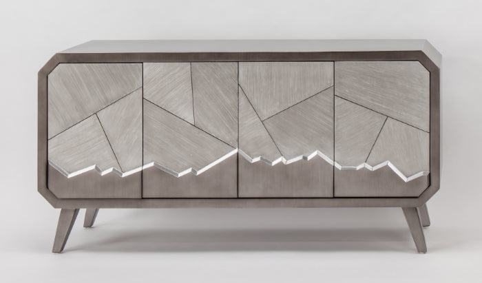 Artmax 2729-S Smokey Gray Cabinet with Puzzle-Pieced Silvery Doors – Front View