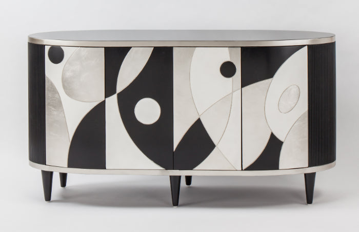 Artmax 2730-S Cabinet in Black Ribbed Sides and Silverleaf – Front View