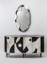 Artmax 2730-S Cabinet with Mirror in Black Ribbed Sides and Silverleaf – Front View