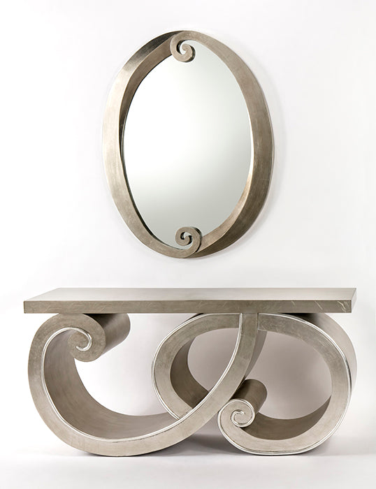 Artmax 4457-D Warm Silverleaf Console Table and Mirror – Front View