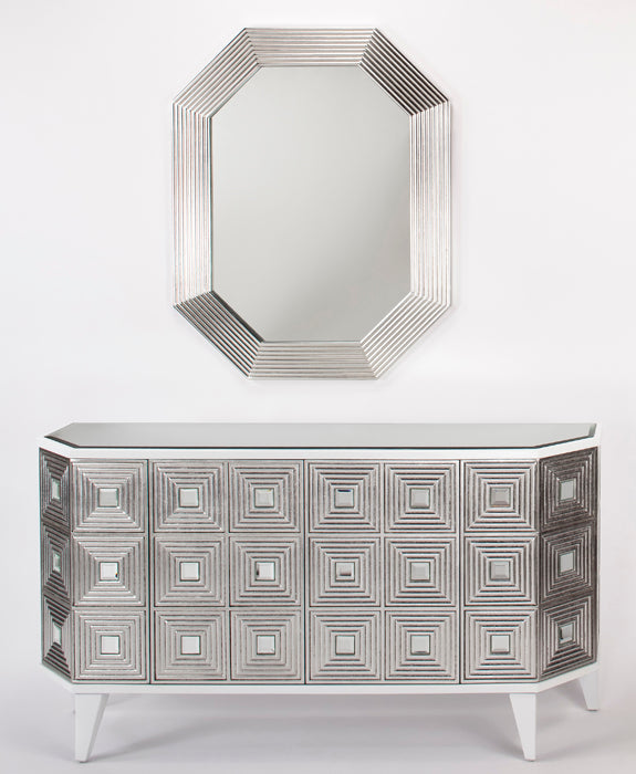 Artmax B1980-S Cabinet and Mirror with White and Silverleaf Finish – Front View