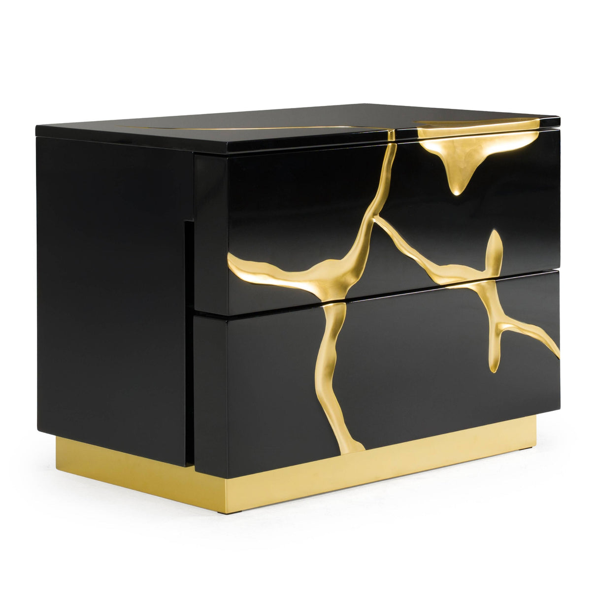 Modrest Aspen - Modern Wide Black and Gold Nightstand