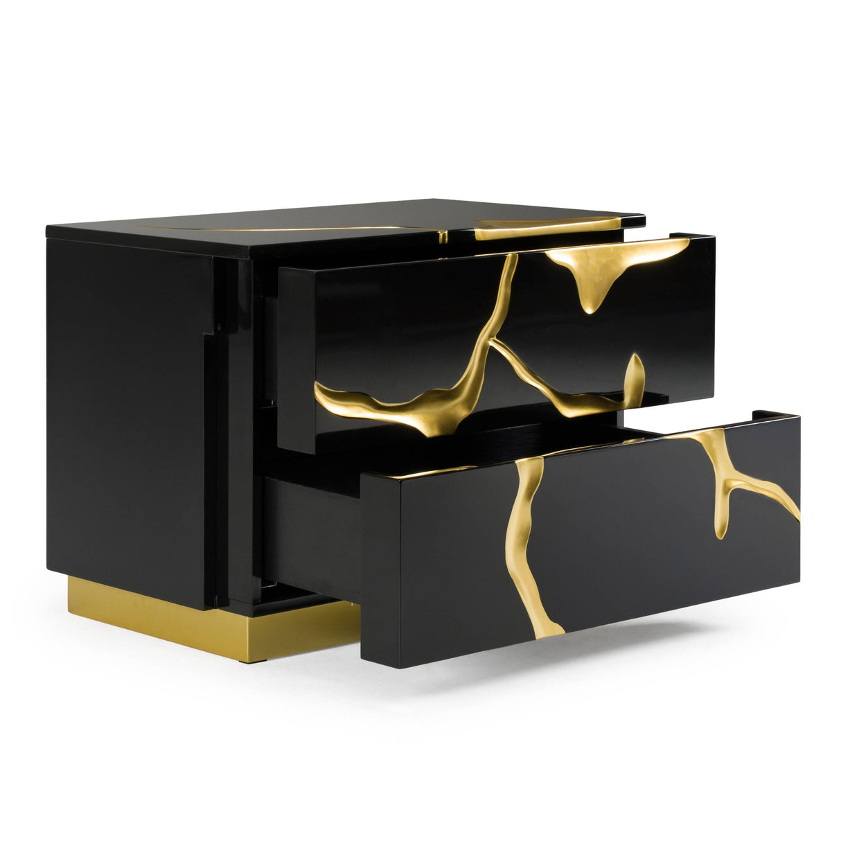 Modrest Aspen - Modern Wide Black and Gold Nightstand