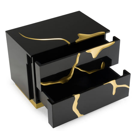 Modrest Aspen - Modern Wide Black and Gold Nightstand