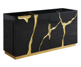 Eastern King Aspen - Modern Black + Gold 4-Piece Bedroom Set