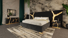 Aspen Modern Black Velvet & Gold 4-Piece Bedroom Set – VIG Furniture - sold by Home Elegance USA