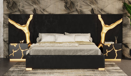 Aspen Modern Black Velvet & Gold 4-Piece Bedroom Set – VIG Furniture - sold by Home Elegance USA