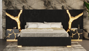 Eastern King Aspen - Modern Black + Gold 4-Piece Bedroom Set - View Image 1