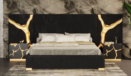 Eastern King Aspen - Modern Black + Gold 4-Piece Bedroom Set - View Image 1