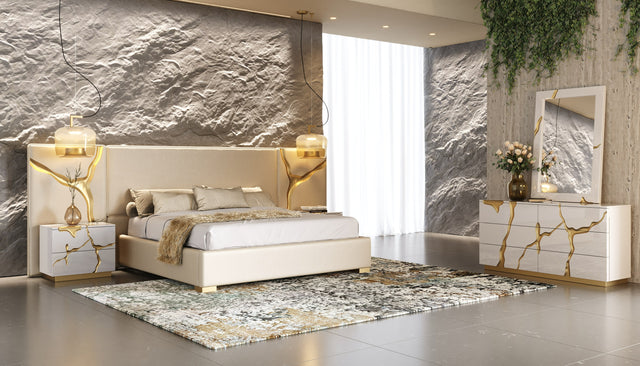 Queen - Aspen - Modern Beige + White + Gold Bedroom Set - View Image 1