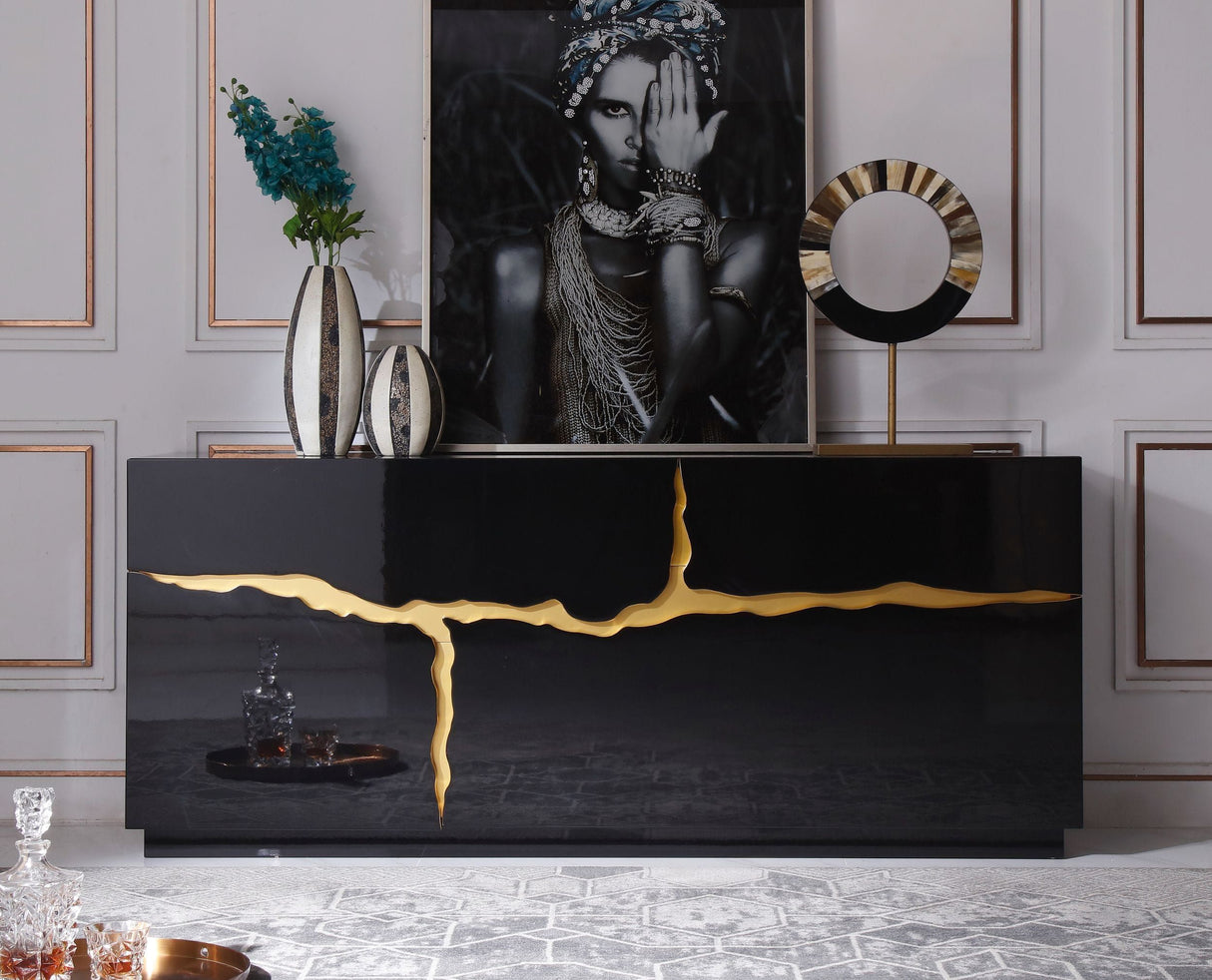 Modrest Aspen - Modern High Gloss Black & Gold Buffet - sold by Home Elegance USA