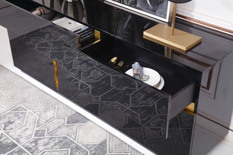 Modrest Aspen - Modern High Gloss Black & Gold Buffet - sold by Home Elegance USA