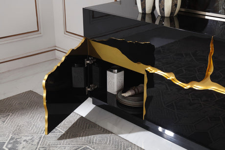 Modrest Aspen - Modern High Gloss Black & Gold Buffet - sold by Home Elegance USA