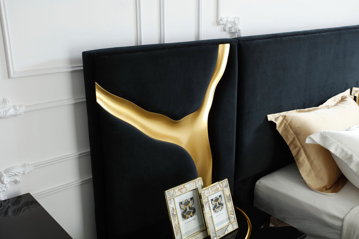 Aspen - Eastern King Glam Black Velvet & Gold Bed - View Image 1