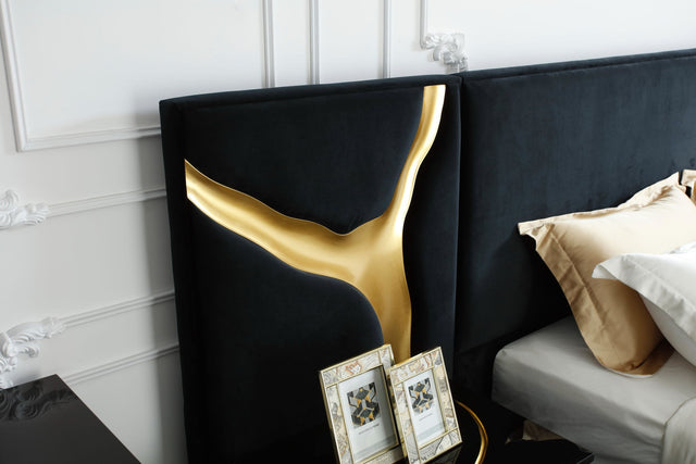 Aspen - Eastern King Glam Black Velvet & Gold Bed - View Image 1